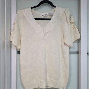 Vintage Lara Ferrante Cream Knit Top with Floral Sleeves